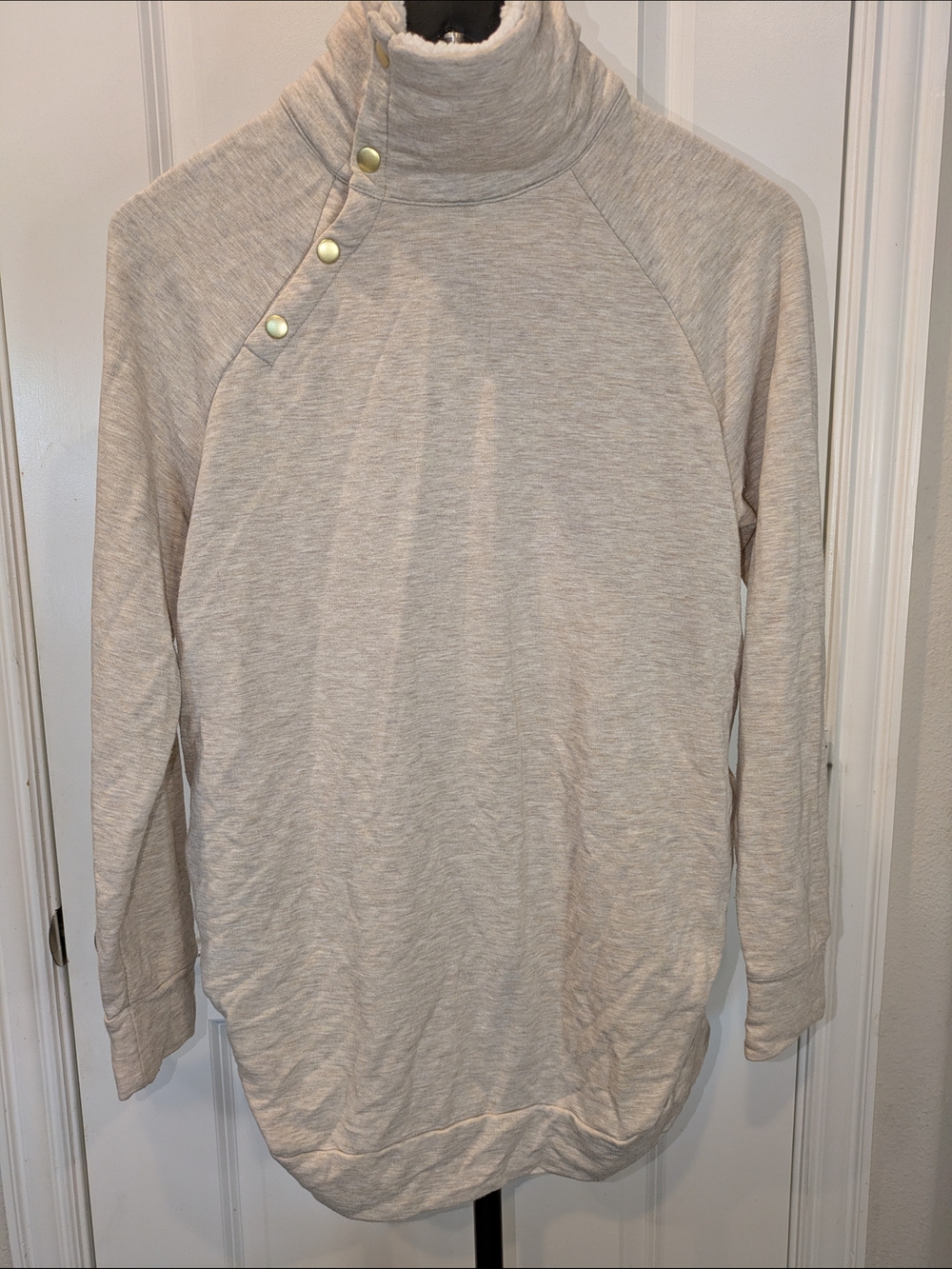 Isabel Maternity by Ingrid & Isabel Sherpa Funnel Neck Sweatshirt Small Oatmeal
